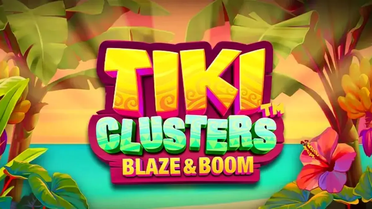Tampilan visual slot Tiki Clusters Blaze & Boom dengan latar belakang pulau tropis