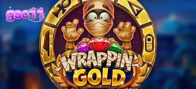 Karakter Khufu sang mumi dalam permainan slot Wrappin Gold yang sedang mencari harta karunnya.