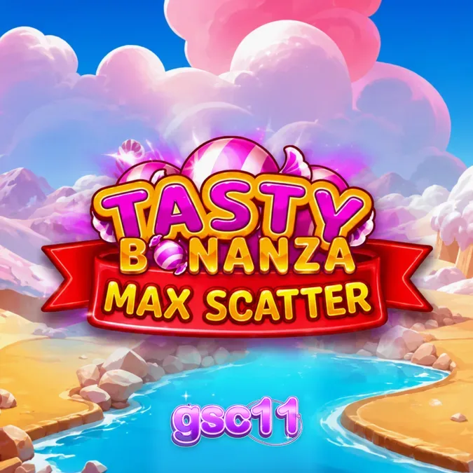 Tasty Bonanza Max Scatter slot game grid dengan simbol permen berwarna-warni