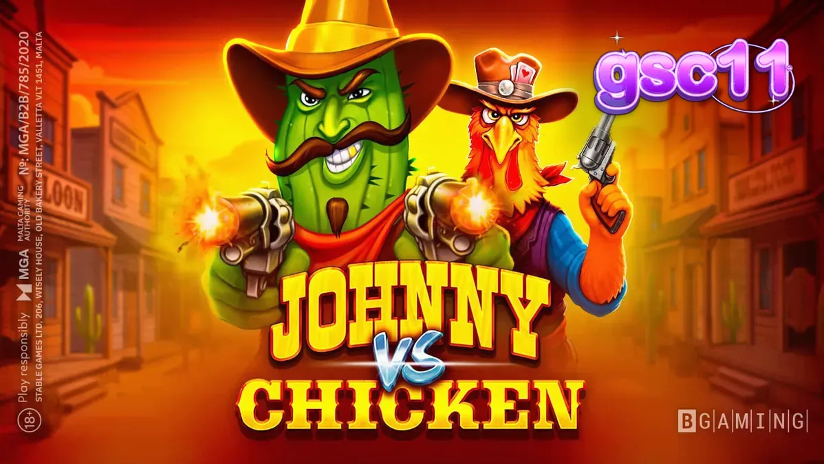 Tampilan visual slot Johnny vs Chicken dengan tema Wild West yang ikonik